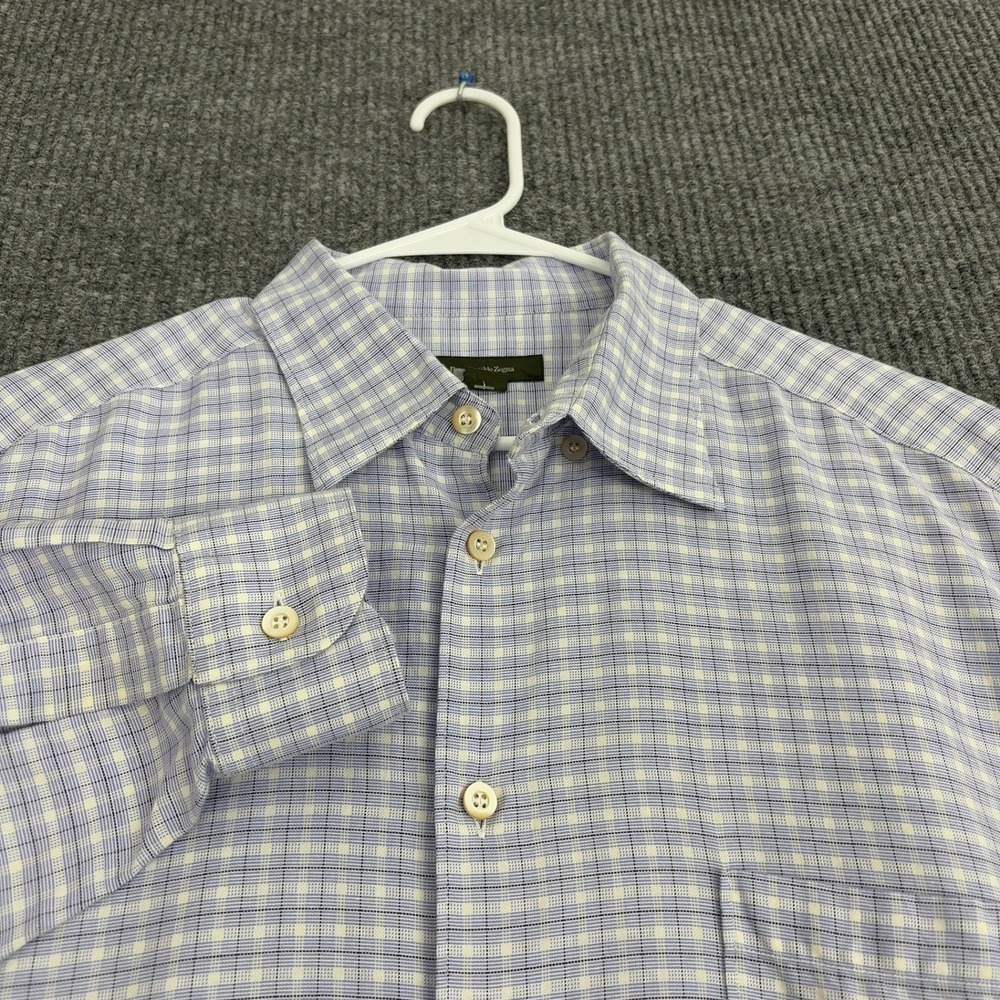 Ermenegildo Zegna Button Up Mens XL Blue Cotton Plaid Check Made in Italy Luxury